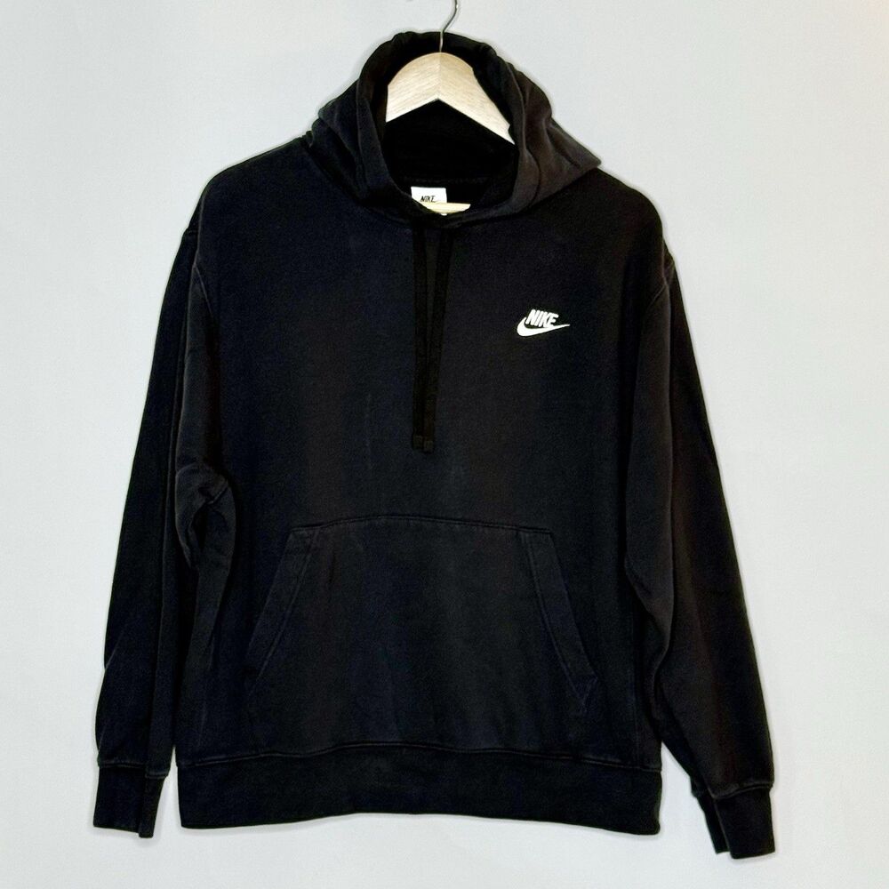 NIKE Sportswear Club Hoodie Sweatshirt Men's L Black Fleece Pullover Activewear